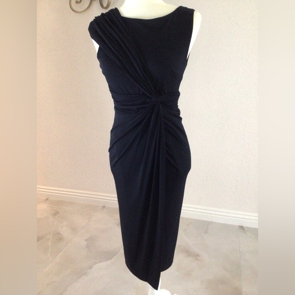 Maggy London Blue Asymmetrical Ruched Cocktail Dress - Picture 1 of 11